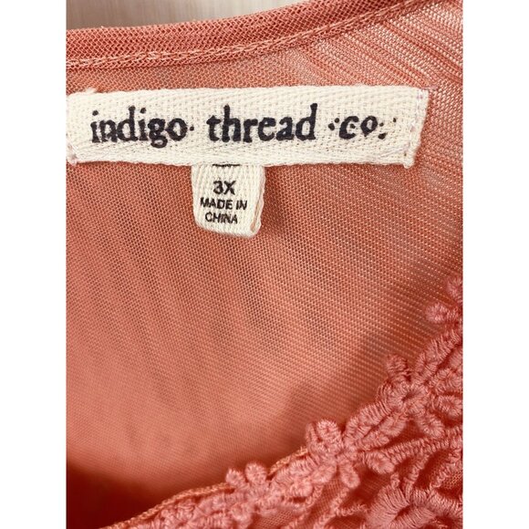 Indigo Thread 3X Coral Orange Chiffon Embroidered Popover Top Boho Back Buttons - Picture 9 of 9